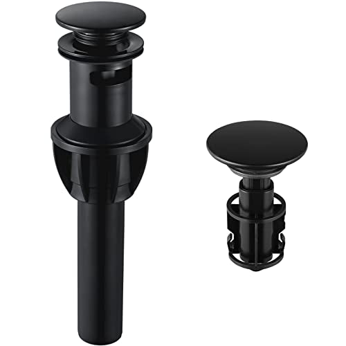 Bathroom Sink Drain, Pop Up Drain Stopper with Overflow, Lavatory Vanity Vessel Sink Drain Assembly, Matte Black - color: Black