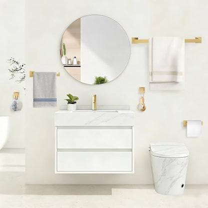 TURS Brushed Gold Bathroom Accessory Set 4-Pieces Bathroom Hardware Set Square Towel Bar Set Stainless Steel Towel Holder Set - color: Brushed Gold, size: Set B
