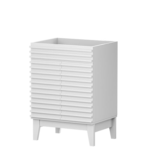 APRILSOUL 24" Bathroom Vanity, Mid-Century Bathroom Vanity Cabinet with 2 Soft Closing Doors, Freestanding Bathroom Cabinet, Particleboard Frame with Wood Grain Laminate, White(Sink Not Included) - color: White, size: 24 Inch