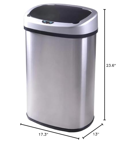 13 Gallon Kitchen Trash Can with Lid,Bathroom Motion Sensor Automatic Trash Can Touchless,Office Stainless Steel Trash Bin,50 Liter Oval Metal Garbage Can (Stainless Steel) - color: Sliver01