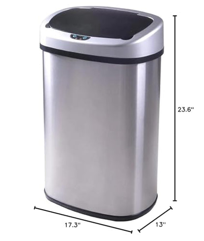 13 Gallon Kitchen Trash Can with Lid,Bathroom Motion Sensor Automatic Trash Can Touchless,Office Stainless Steel Trash Bin,50 Liter Oval Metal Garbage Can (Stainless Steel) - color: Sliver01
