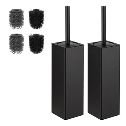 Toilet Brush and Holder 2 Pack for Two Bathrooms, Matte Black | Two complete freestanding sets equip a main bath and guest bath, or two bathrooms in one home, apartment or rental. - color: Black-2pcs