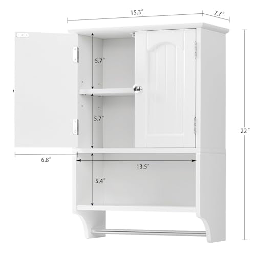 Medicine Cabinet with Adjustable Shelves and Towel Rack, Wall Mounted Bathroom Cabinet Over the Toilet Storage for Bathroom, Living Room, White - color: Unggx005w