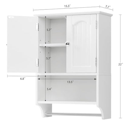 Medicine Cabinet with Adjustable Shelves and Towel Rack, Wall Mounted Bathroom Cabinet Over the Toilet Storage for Bathroom, Living Room, White - color: Unggx005w