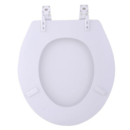 PowerSellerUSA Round Toilet Seat, Adjustable Hinges Wood Toilet Seats with Non Slip Grip Tight Bumpers, Standard Heavy Duty Wooden Bathroom Toilet Seat Close Lid Set, White - color: White - Wood, size: 17" Standard