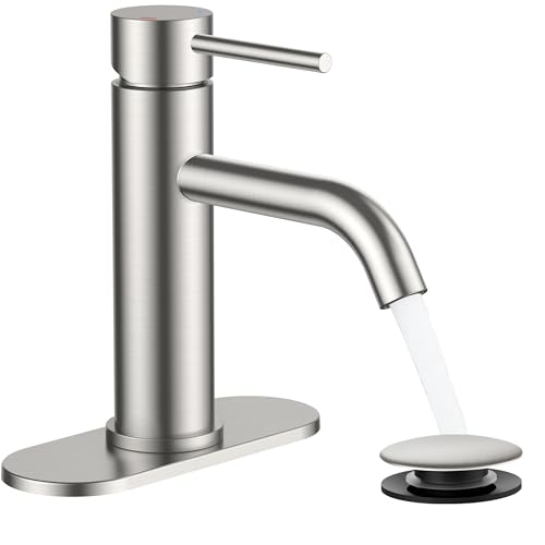 FORIOUS Bathroom Faucet 1 Hole, Single Handle Sink Faucets Brushed Nickel | for 1 or 3 Hole 4 Inch Centerset Sink, with Pop-up Drain, NSF61 Certified, for Vanity Rv Commercial Lavatory Restroom Basin - color: Stainless Steel