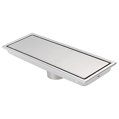12 Inch Brushed Nickel Linear Shower Drain Pipe with Tile Insert Grille, Removable Hidden Cover, SUS304 Stainless Steel Rectangular Floor Drain - color: Brushed Nickel