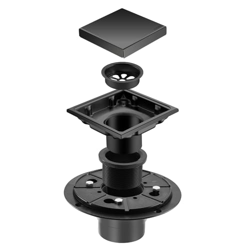 Hidden Brushed Square Shower Floor Drain, Black 4 inch, 304 Stainless Steel, with Flange, Detachable Cover Embedded in Ceramic Tiles - color: Hidden Black, size: 4 inch
