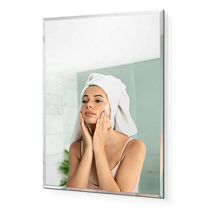 Fab Glass and Mirror 30x40 Inch Rectangle Frameless Bathroom Vanity Mirror with Beveled Edge - Shatterproof Wall Mounted Decorative Glass with Safety Backing for Living Room Bedroom Hallway Entryway - size: 40"L x 30"W, style: Rectangle