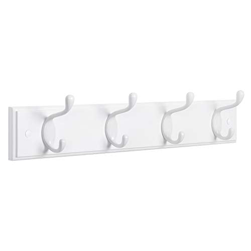 SONGMICS Wall-Mounted Coat Rack, Hook Rack, 4 Dual Metal Hooks, White | For Coats, Bags, Keys, in the Entryway, Bedroom, Living Room ULHR23WT - color: White, size: 1 Pack-4 Hooks