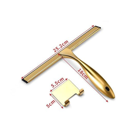 Stainless Steel Window Glass Cleaning Tool with Handle Silicone Rubber Brush Bathroom Shower Squeegee Kitchen Car Mirror Wipers,Gold,25.2 * 18cm - size: 25.2*18cm