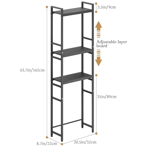 3-Tier Over-The-Toilet Storage Rack, Bathroom Organizer Shelf Over Toilet with Adjustable Shelves, Non-Slip Feet,Strong Load-Bearing High Stability Space-Saving Bathroom Organizer Shelf Bl