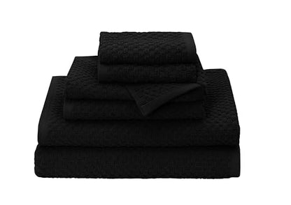COTTON CRAFT Euro Spa Waffle Weave 6 Piece Towel Set - 100% Cotton - Black | 2 Oversized Luxurious Large Bath Towels, 2 Hand Towels, 2 Washcloths - Soft Plush Super Absorbent Low Lint Quick Dry - color: Black, size: 6 Piece Towel Set