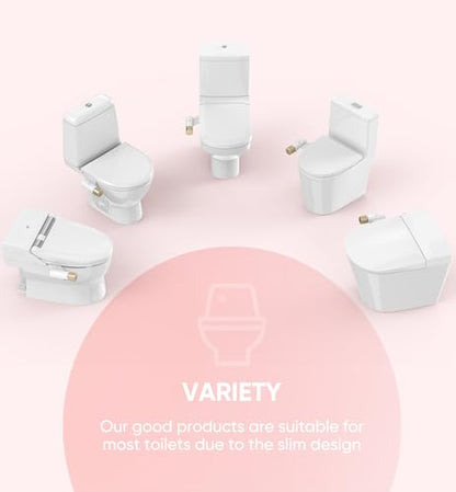 Ultra-Slim Bidet Attachment, Posterior&Feminine Wash-(Retractable Dual Nozzles), Non-Electric Bidet Attachment for Toilet Seat, Adjustable Fresh Cold Water Pressure, Stainless Steel Inlet (Gold)