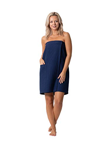 Robe Direct Quick Dry, Lightweight Waffle Spa/Bath Wrap with Adjustable Closure & Elastic Top - color: Navy, size: XX-Large