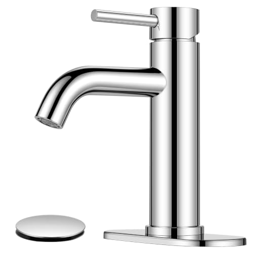 Bathroom Faucet, Single Handle Vanity Sink Faucet, Chrome | Chrome, for 1/3-Hole, Stainless Steel, Ceramic Cartridge, Pop-Up Drain, Deck Plate, For Vanity Powder Laundry - color: Chrome