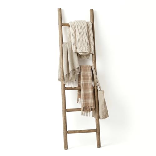 Wooden Blanket Ladder - 76in Natural Wood Color- Leaning Wall Decor for Bedroom, Bathroom, Living Room - Rustic Quilt Holder (Natural Wood Color (Knock Down), 76in | Knock Down) - color: Natural Wood Color, size: 76in | Knock Down