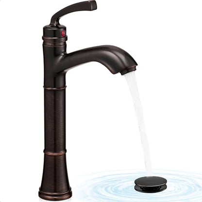 Brass Tall Bathroom Faucet 1 Hole, Oil Rubbed Bronze Bathroom Vessel Sink Faucet Single Handle with Pop-Up Drain & Pre-Installed Hoses, 5 Mins Install - color: Oil Rubbed Bronze