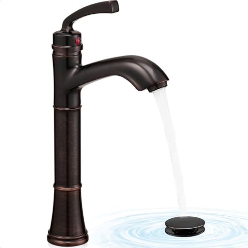 Brass Tall Bathroom Faucet 1 Hole, Oil Rubbed Bronze Bathroom Vessel Sink Faucet Single Handle with Pop-Up Drain & Pre-Installed Hoses, 5 Mins Install - color: Oil Rubbed Bronze