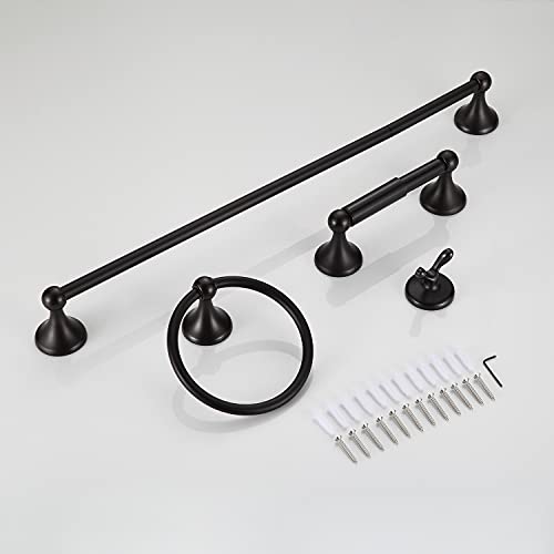 BGL Bathroom Hardware Set, Oil-Rubbed Bronze Adjustable Expandable Towel Bar 4-Piece ORB Bathroom Accessory Set Wall Mounted Robe Hook Toilet Paper Holder Towel Ring Towel Bar - color: Oil-rubbed Bronze