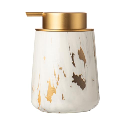 Enra Ceramic Soap Dispenser, 12 oz Gold Marble Hand Lotion Dispenser, Wide-Mouth Refillable Dish Soap Dispenser, Modern Liquid Soap Dispenser for Kitchen & Bathroom Countertop Decor - color: Glod Liquid Type