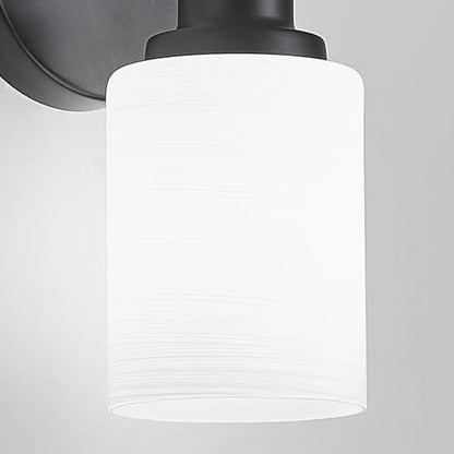 2-Pack, 1-Light Vanity Lights, Matte Black Bathroom Light Fixture with Textured Milky White Glass Shade, E26 Modern Vanity Lighting Fixture for Bathroom Wall Sconce - color: Black, size: 4.7 Inch : 1-Light