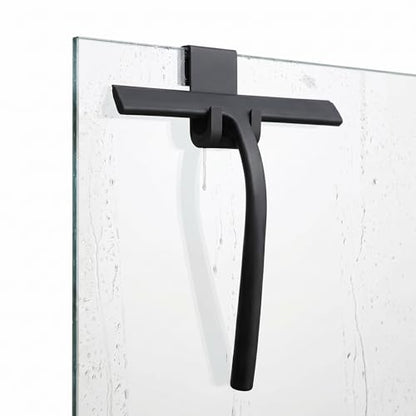 Shower Squeegee for Glass Doors, Mirror Window Tile Scrubber Cleaner with Hook Silicone (Black) - color: Black