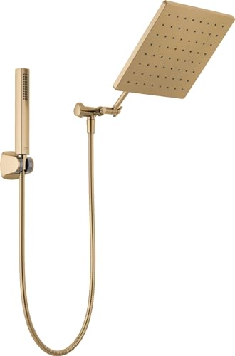 Delta Faucet 10-inch Raincan Shower Head and Hand Held Shower Combo, Gold Square Shower Head, Rainfall Shower Head, Hand Shower, High Pressure Shower, 1.75 GPM Flow Rate, Champagne Bronze 75527-CZ - color: Champagne Bronze