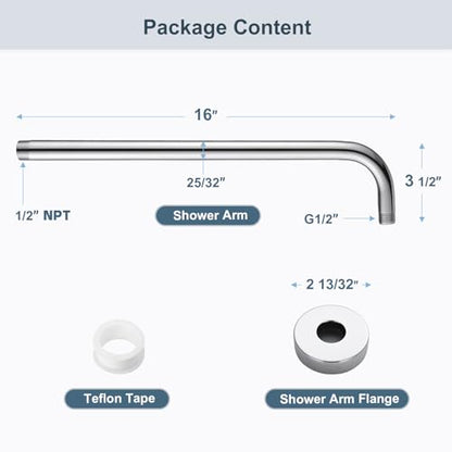 BRIGHT SHOWERS 16-Inch Shower Head Extension Arm with Flange, L Shaped Shower Extender, Extra-Long Stainless Steel Shower Pipe, Chrome - color: Chrome, style: L-Shape 16 Inch
