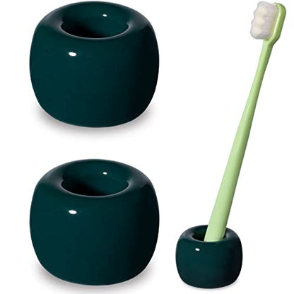 Urbanstrive Sleek Mini Ceramics Toothbrush Holder Stand for Bathroom Vanity Countertops, Dark Green, 2 Pack - color: Dark Green 2-pack