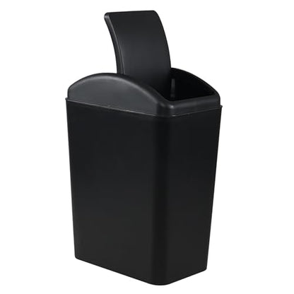 4.5 Gallon Plastic Swing Lid Trash Can, Swing-Top Trash Bin, Black | Small Slim Garbage Can, Waste Basket with Lid - color: Black