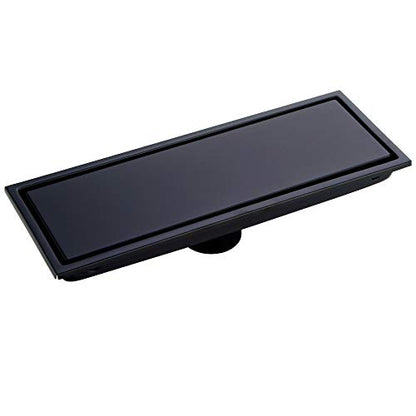 304 Stainless Steel Linear Shower Floor Drain with Tile Insert Grate Removable Cover 12 inch Long Rectangle, Matte Black Plated Finish