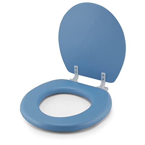 J&V Textiles Embroidered Soft Round Toilet Seat With Easy Clean & Change Hinge, Padded (Light Blue) - color: Light Blue