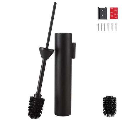Wall Mounted Matte BlackToilet Brush with Holder,Durable Cleaning Toilet Bowl Brushes with Holders - color: Matte Black