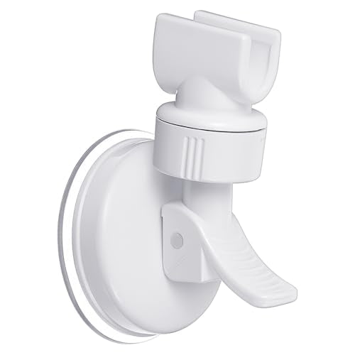 Adjustable Shower Head Holder, White Shower Hand Held Holder Bathroom Removable Suction Cup Handheld Showers Head Bracket Wall Mount Bracket for Marble Glass Metal Ceramic Smooth Surfaces