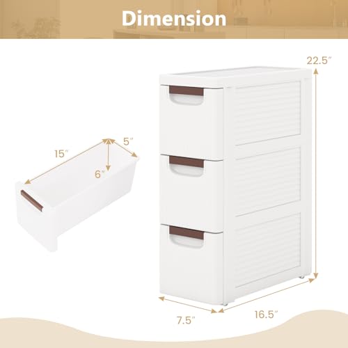 3-Drawer Narrow Storage Cabinet, Slim Rolling Cart (7.5"x16.5"x22.5") | Mobile Plastic Cart Container | Pull Handles & Built-in Wheels | For Living Room, Kitchen, Bathroom, Office - size: 7.5"x16.5"x22.5" (3 Drawer)