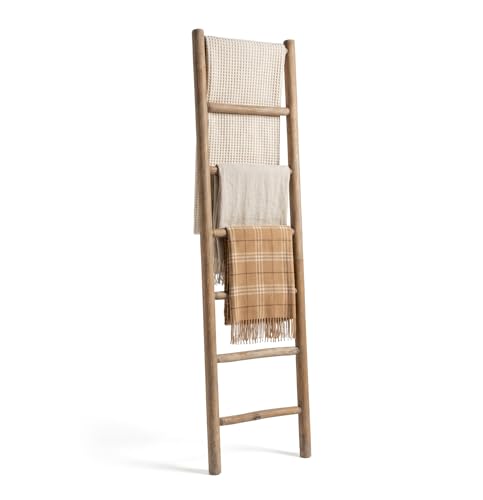 Wooden Blanket Ladder - 76in Natural Wood Color- Leaning Wall Decor for Bedroom, Bathroom, Living Room - Rustic Quilt Holder (Natural Wood Color (Knock Down), 76in(7-Rung) | Knock Down) - color: Natural Wood Color, size: 76in(7-rung) | Knock Down