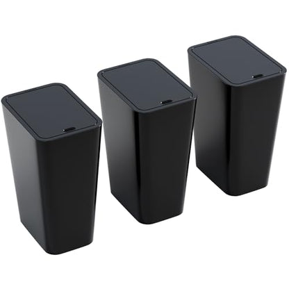 Yieach 12L Black Slim Bathroom Trash Can with Lid,3.17 Gallon Pet/Dog Proof Kitchen Trash Can,Rectangle Thin Garbage Can,Covered Waste Basket,Narrow Small Plastic Trashcan for Room,Bedroom,Office,3PCS - color: Black, size: 12L - 3 PACK