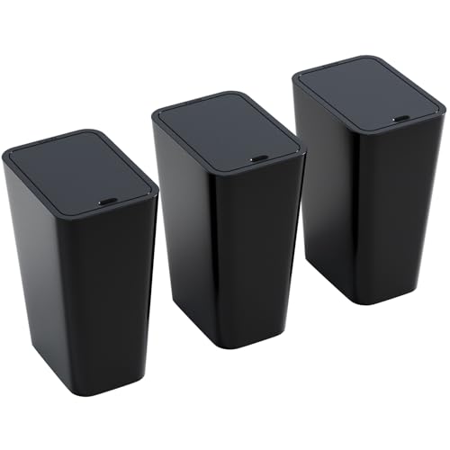 Yieach 12L Black Slim Bathroom Trash Can with Lid,3.17 Gallon Pet/Dog Proof Kitchen Trash Can,Rectangle Thin Garbage Can,Covered Waste Basket,Narrow Small Plastic Trashcan for Room,Bedroom,Office,3PCS - color: Black, size: 12L - 3 PACK