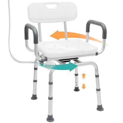 PETKABOO 360 Degree Shower Chair Swivel,Portable Seat with Armrests and Back, Adjustable Height Seat for Bathtub (White1)