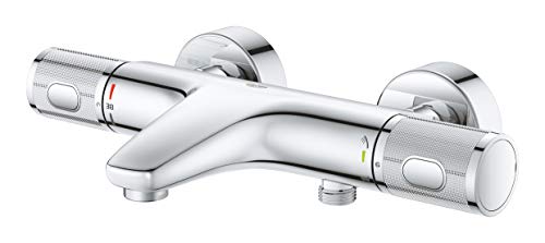 GROHE Precision Feel | Exposed Thermostatic Bath Mixer Valve | Cool Touch | Wall Mounted | Safety Button at 38°C | Knurl Grip | Diverter: Bath/Shower | Less Water & Perfect Flow | Chrome | 34788000