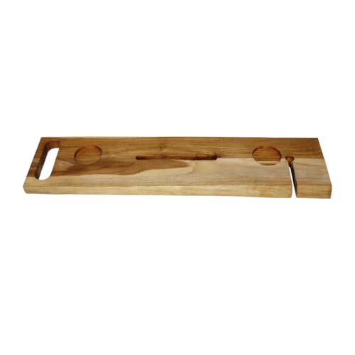 EcoDecors Eleganto 36" Live Edge Solid Teak Bath Caddy Tray with Handle, Book & Tablet Holder, Wine Glass Holders, Luxury Bathtub Tray - style: 36" Live Edge