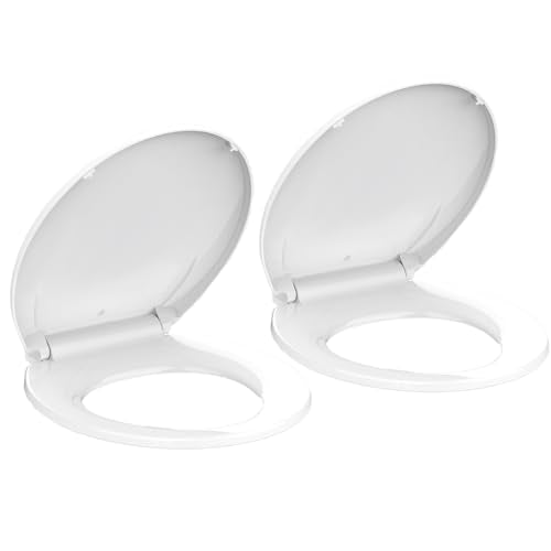 GarveeHome Whisper-Close Round Toilet Seat in White – Ultra-Smooth Quiet Lid, Stain-Resistant & Tool-Free Install, Fits All Standard Round Toilets（2pcs/box) - color: Standard （2pcs/box), size: Round & White
