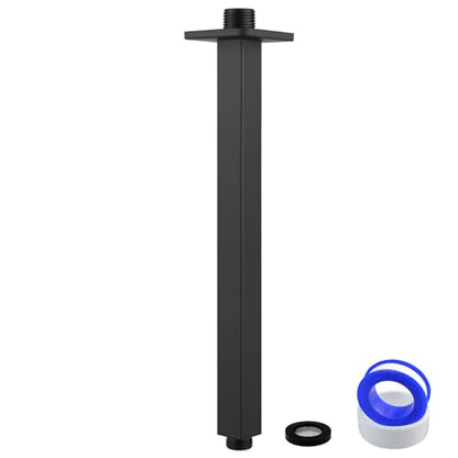 Ceiling Mounted Shower Arm with Flange, Universal Connection 1/2 NPT Straight, Made of Thicken Stainless Steel, Square Extension Arm for Fixed Rain Shower Head(12 Inch,Matte Black) - color: Matte Black, style: 12 Inch