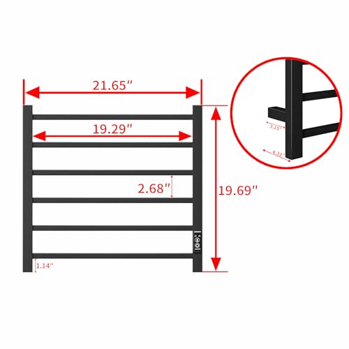Towel Warmer, Stainless Steel Heated Towel Racks for Bathroom, 6 Bars Wall Mounted Towel Heater with Intelligent Touch Screen Timer, Plug-in, Black Matte - color: Black Matte, size: 6-Bar