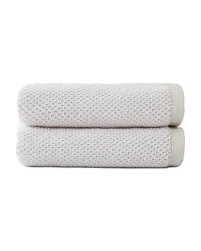 Cozy Earth Nantucket 60% Cotton 40% Viscose from Bamboo Hand Towel | 600 GSM Plush and Fast-Drying with Rice Weave Pattern, 2 Pack 20" x 30" Luxury Hand Towel, Light Grey - color: Heathered Light Grey, size: Hand Towel