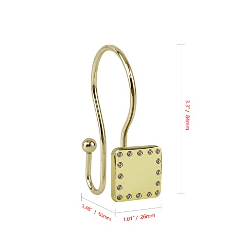 HK20XX Shower Hooks - Double Shower Curtain Rings for Bathroom - Rust Resistant Shower Curtain Hooks for Shower Curtain or Liner - Shower Curtain Rings with Crystal Design - Set of 12 - color: Gold