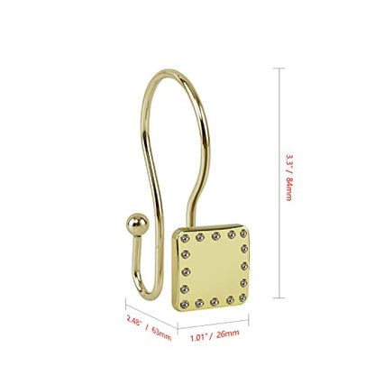 HK20XX Shower Hooks - Double Shower Curtain Rings for Bathroom - Rust Resistant Shower Curtain Hooks for Shower Curtain or Liner - Shower Curtain Rings with Crystal Design - Set of 12 - color: Gold
