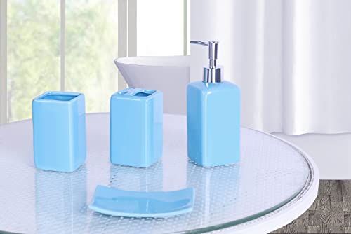 Bathroom Countertop Accesory Set 4 Piece Solid Ceramic (Sky Blue) - style: Sky Blue