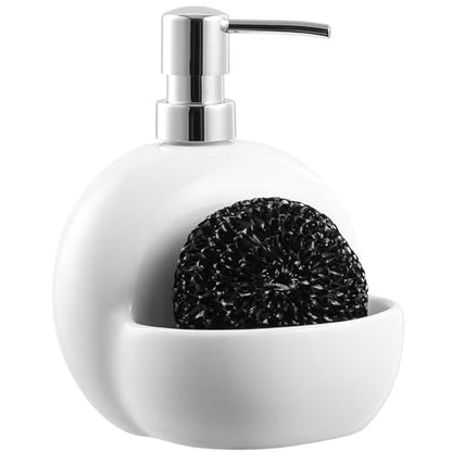 RQYIXI Round Ceramic Dish Soap Dispenser with Sponge Holder, White, 15 Oz | caddy kitchen sink organizer mesh scrubber refillable pump countertop lotion bathroom vanity - color: Round White